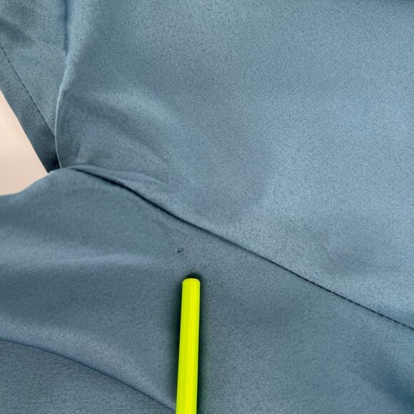 Reformation Long Sleeve Crop Top Size 4 Blue Ruched V-Neck Linen Blouse - Picture 5 of 9